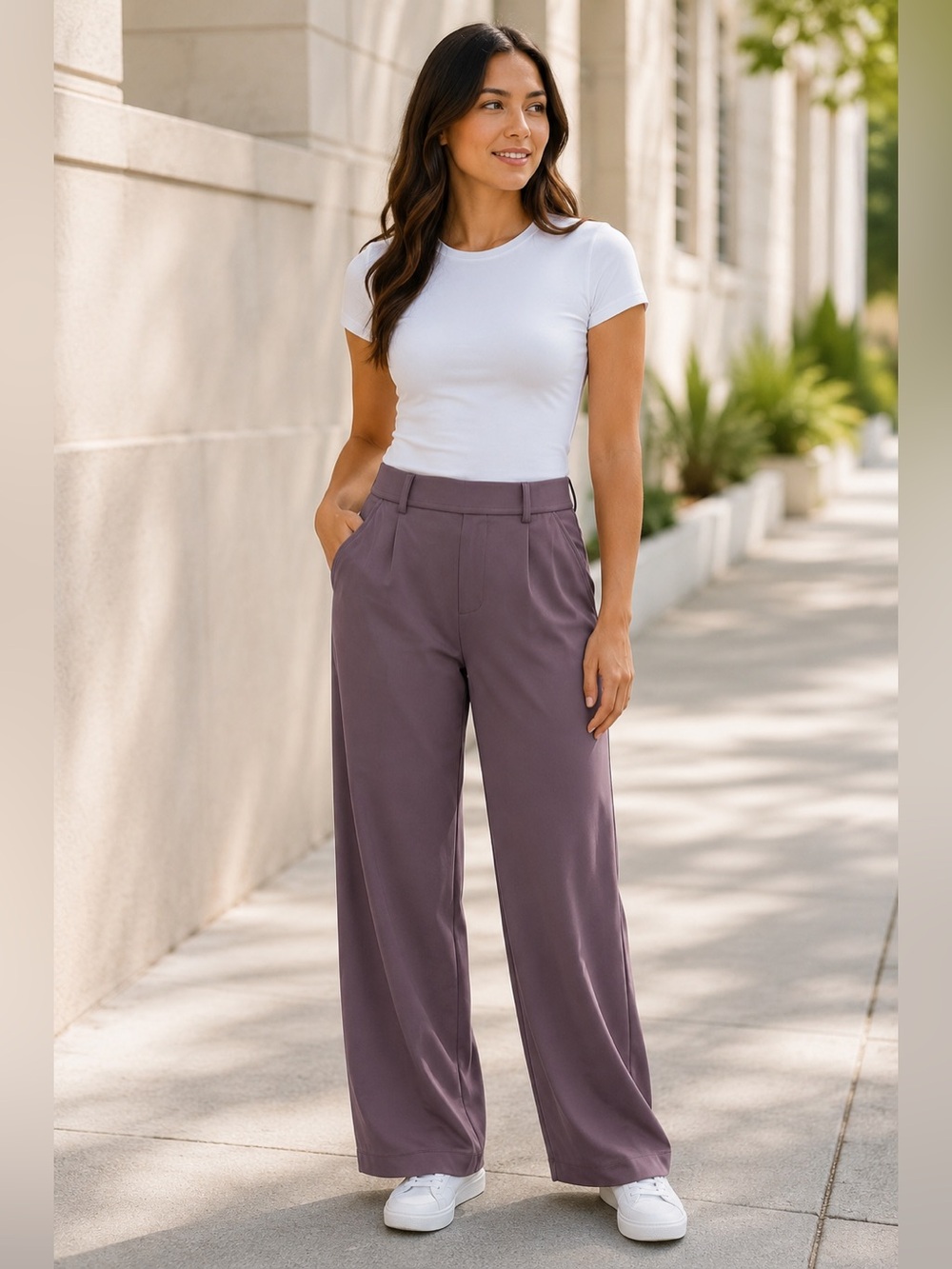 Halara Women’s Small Regular Mauve Purple Wide Leg Pull On Work Pants NWT